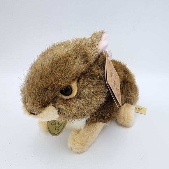 Miyoni Aurora Tots Baby Bunny Plush 7" Tan Fur Hard Eyes Realistic Stuffed Toy - Picture 1 of 9